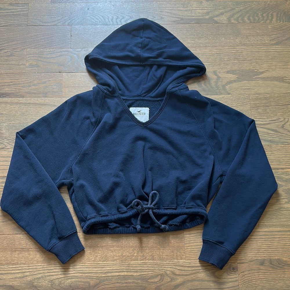Navy Hollister Crop Sweatshirt Hoodie Size XS